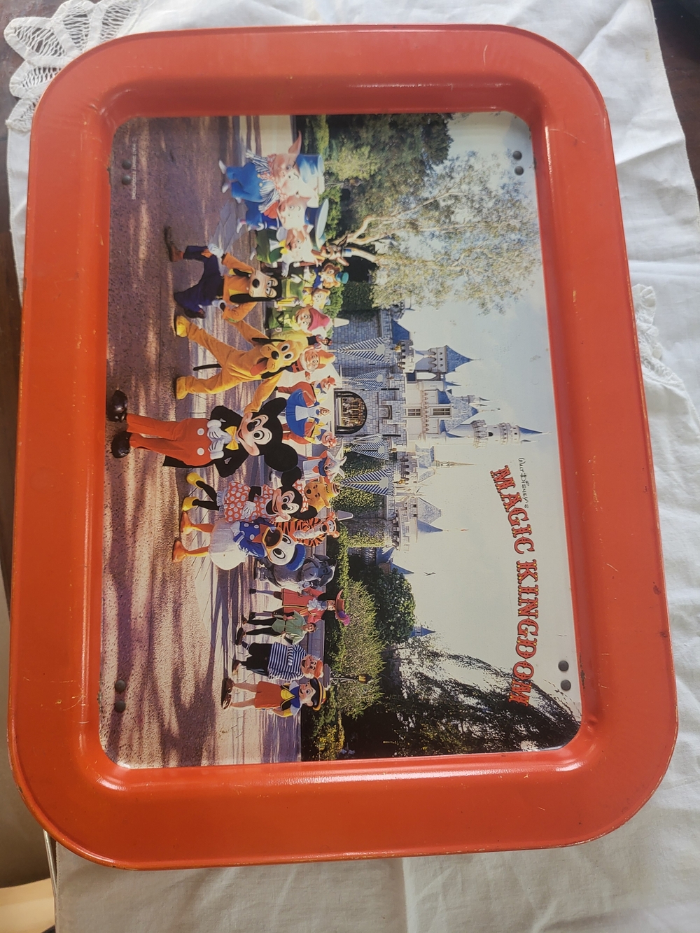 Walt Disney Magic Kingdom Vintage Metal Dinner Serving Lap Tray With Stand Cool